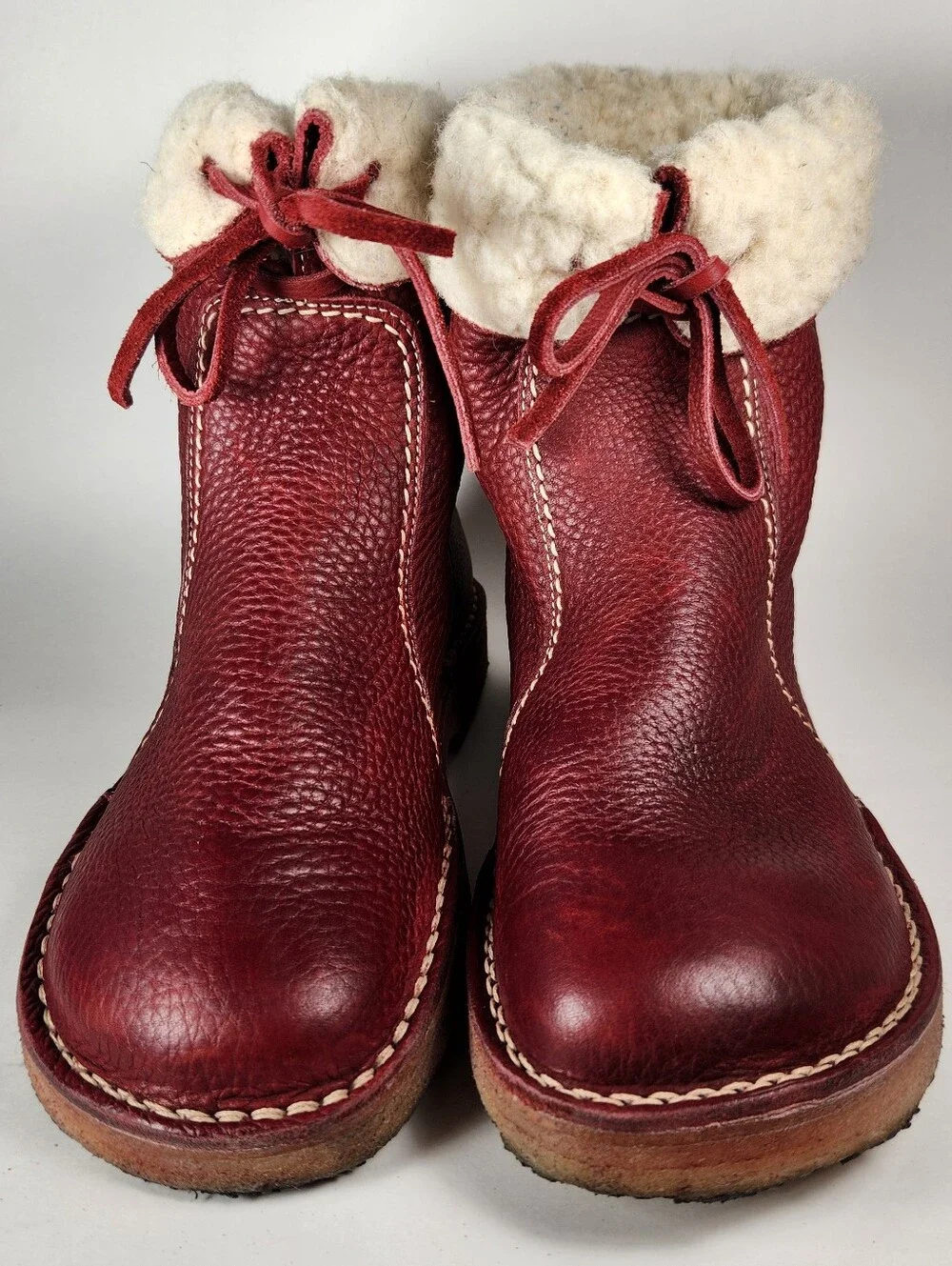 DUCKFEET Women's Arhus Boot 7.5 EU 38 Red Leather Wool Lining Crepe Sole Shoe - Picture 3 of 7